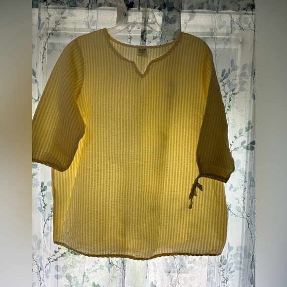 Blair Yellow & White Striped Down Blouse, Size XL - Picture 1 of 2